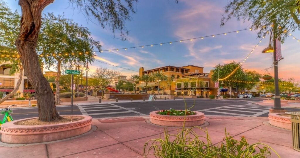 Downtown Scottsdale in Arizona at sunset