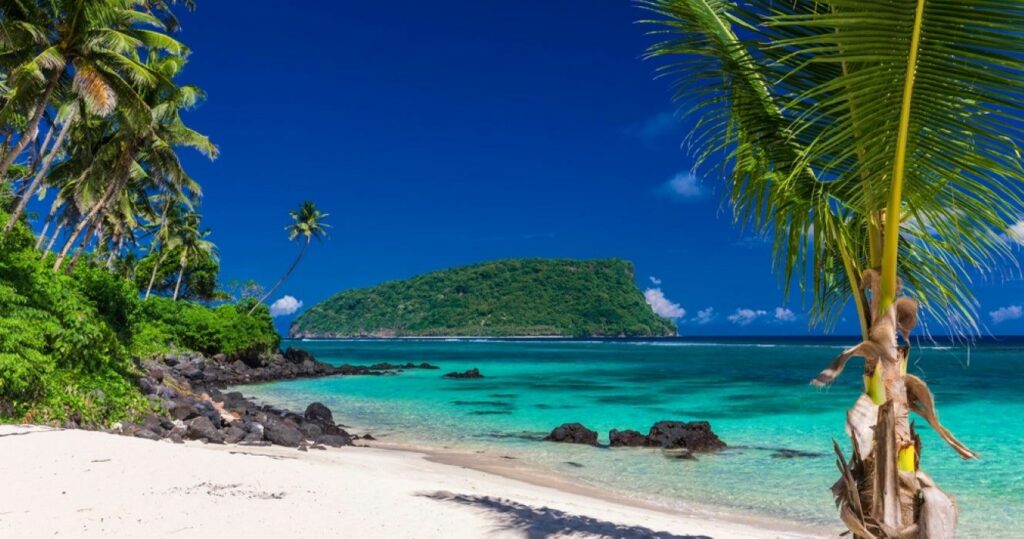 Tropical Lalomanu beach on Samoa Island