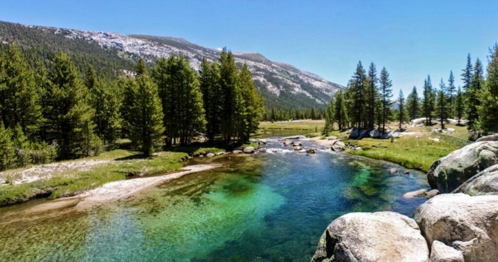 River in Lyell Canyon to Vogelsang High Sierra Camp in Yosemite National Park, California