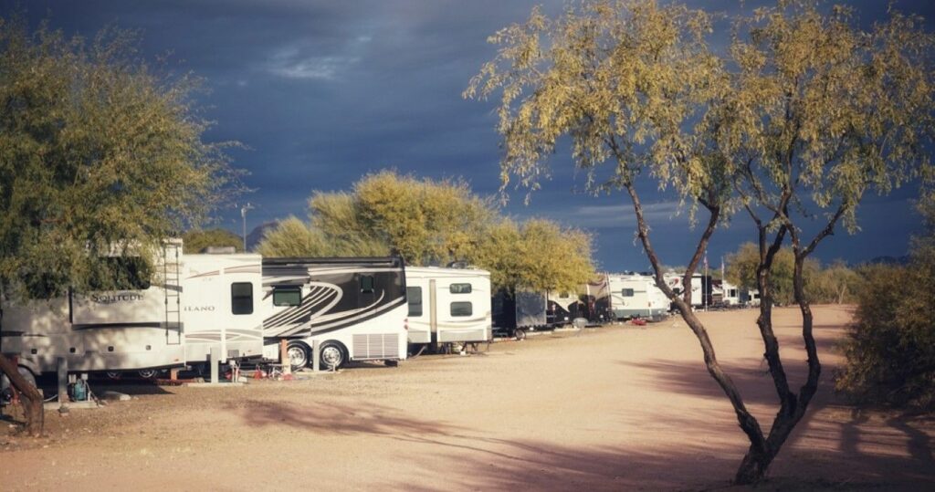 RV Travel Trailers at a Campsite in Scottsdale, Arizona