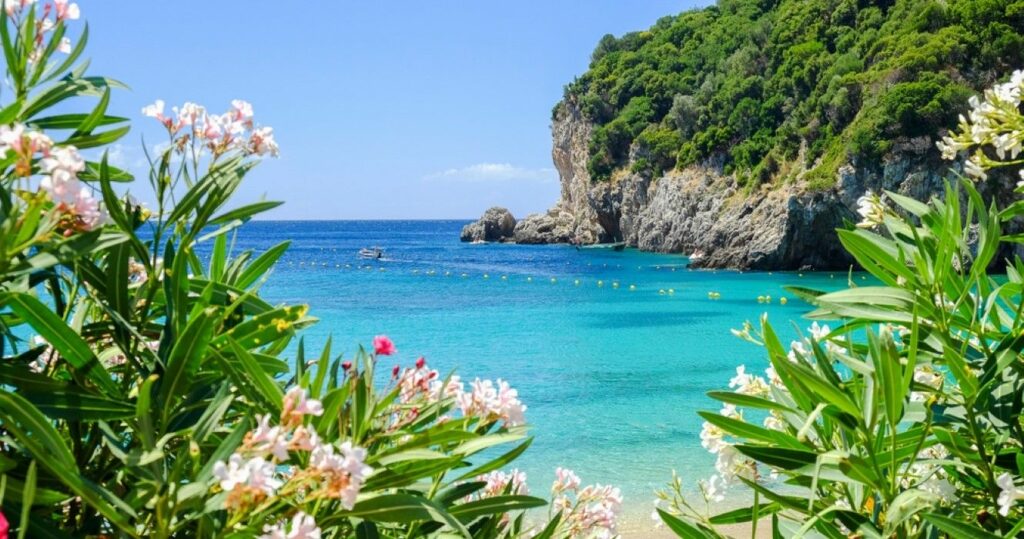 Paleokastritsa beach on the Island of Corfu, Greece