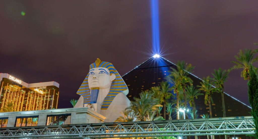 Night view of the Luxor Hotel and Casino in Las Vegas, Nevada, USA