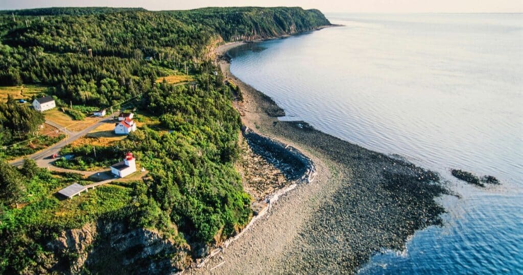 an aerial view of the coast of new brunswick in canada