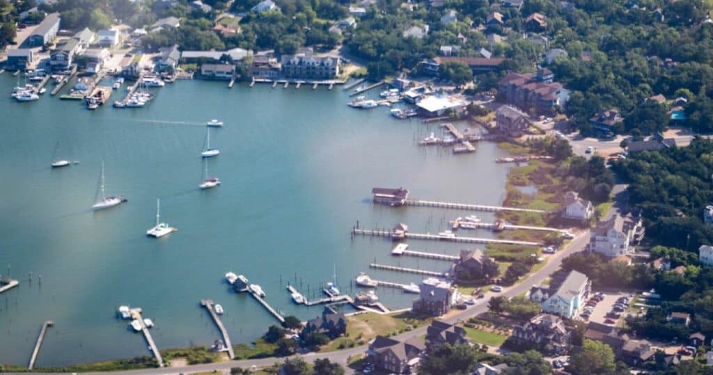 Aerial view of Ocracoke Island Harbor