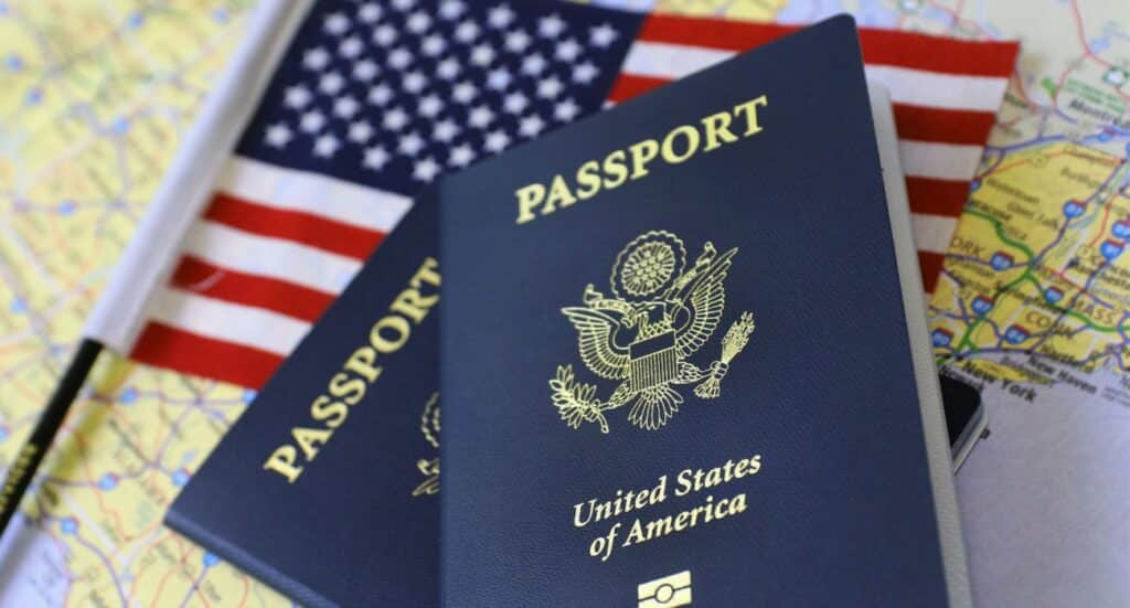 Passport and American flag