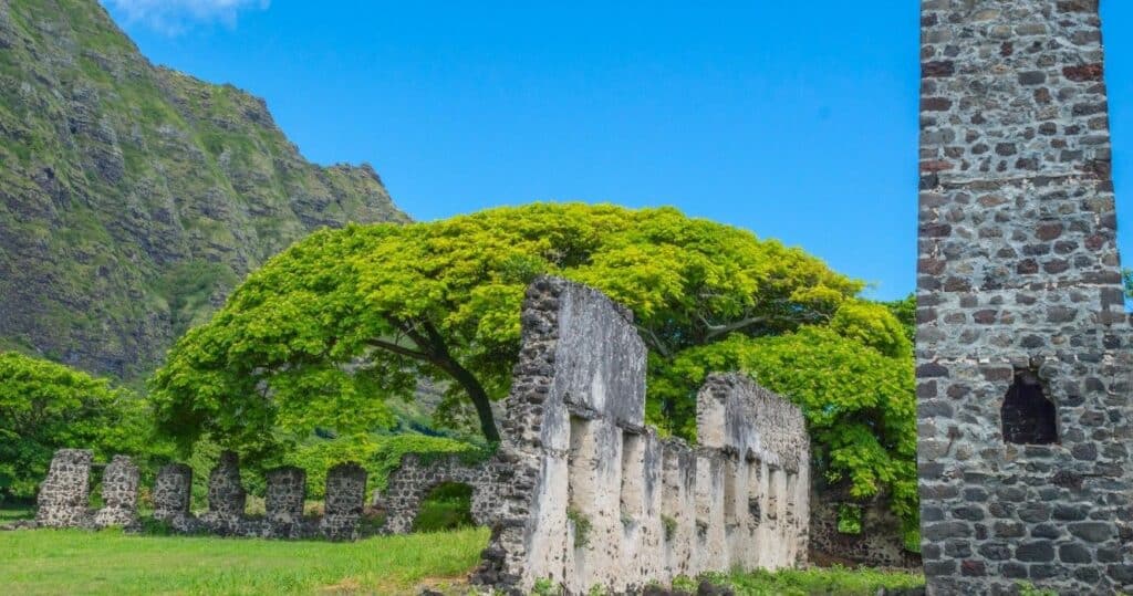 Historic mill on the Kualoa Ranch, North Shore, Oahu, Hawaii