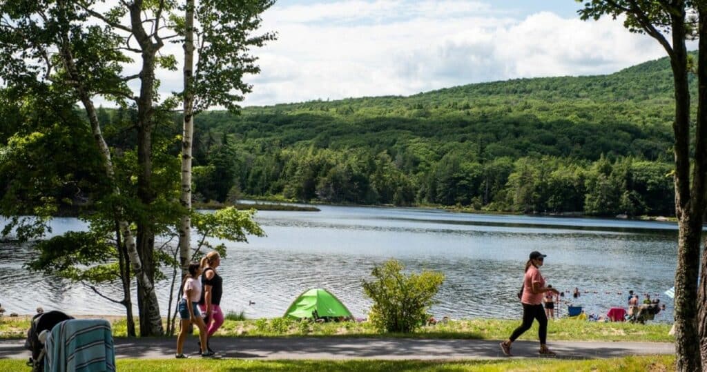 Campers at North-South Lake Campground in Haines Falls, New York