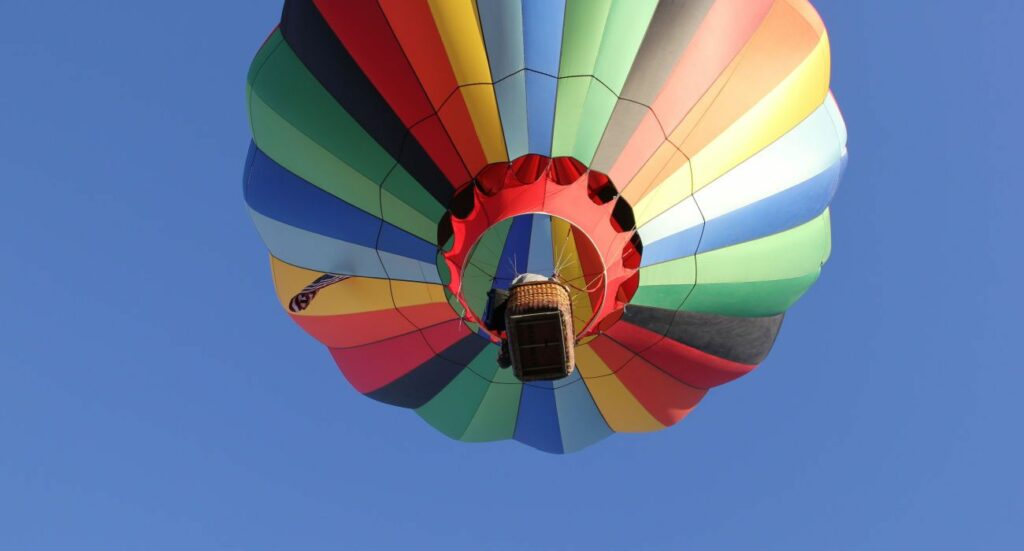 People in a Hot Air Balloon in in the Las Vegas Skyline