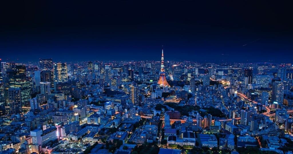 Tokyo cityscape at night in Tokyo, Japan