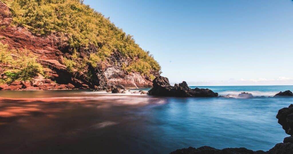 Red Sand Beach along the Hana Highway (also known as the Road to Hana) in Maui, Hawaii, USA