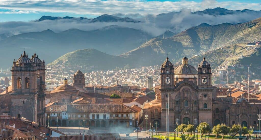 Morning sun rising at Plaza de armas, Cusco