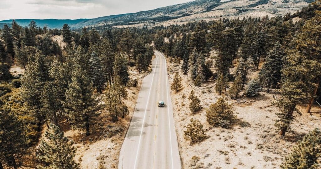 A road near Big Bear Lake, close to the Rim Of The World Byway in California