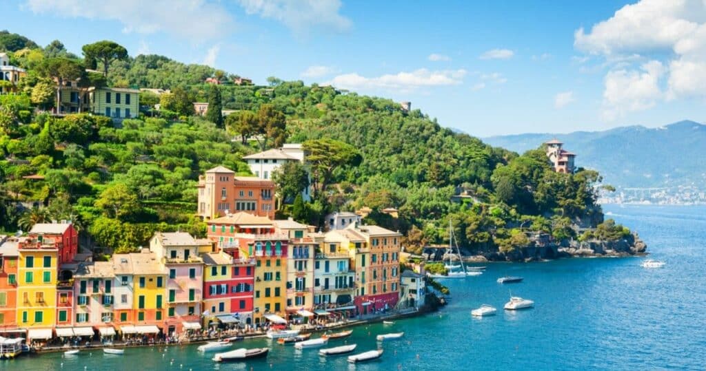 Beautiful sea coast with colorful houses in Portofino, Italy