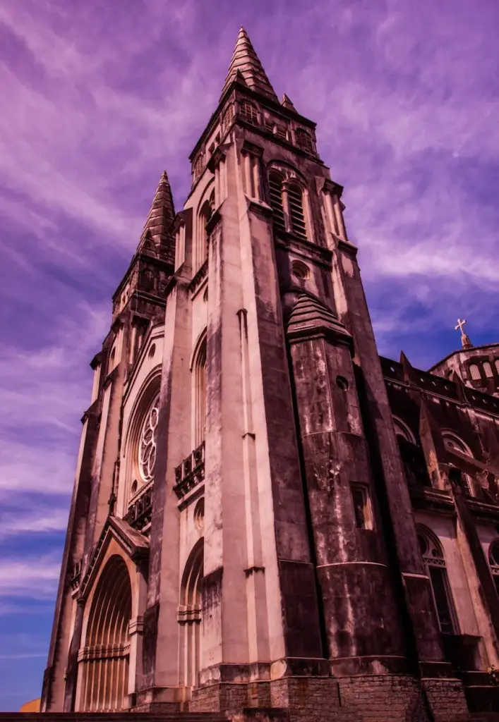 Capture of a historic cathedral with gothic architecture in Fortaleza, Brazil.