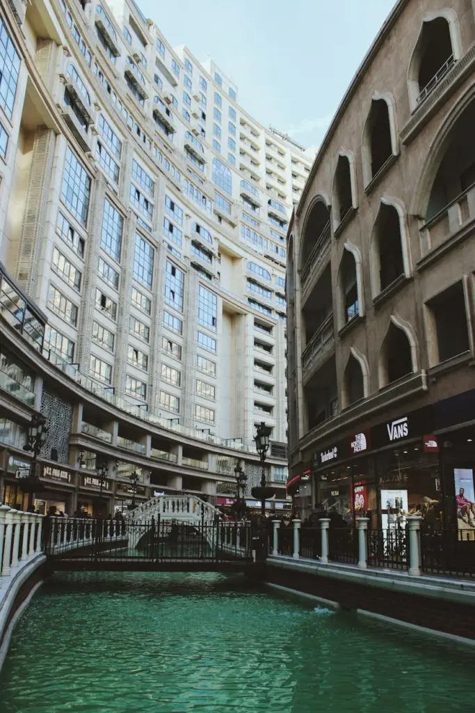Stunning view of Venezia Mega Outlet's canal and architecture in Istanbul.