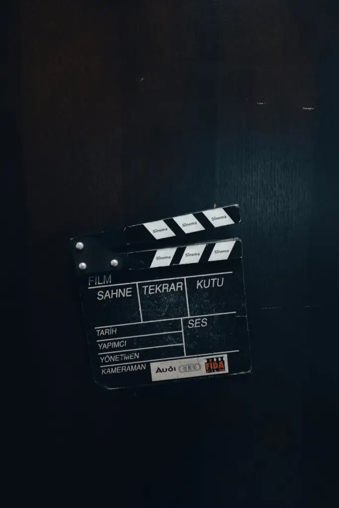 Film clapperboard against a dark backdrop, representing filmmaking in Istanbul, Türkiye.