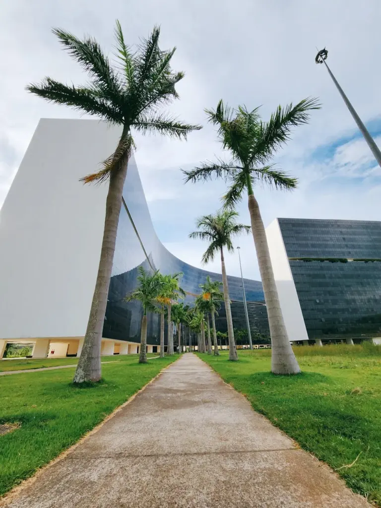 Stunning modern architecture with palm trees in Belo Horizonte, Brazil.