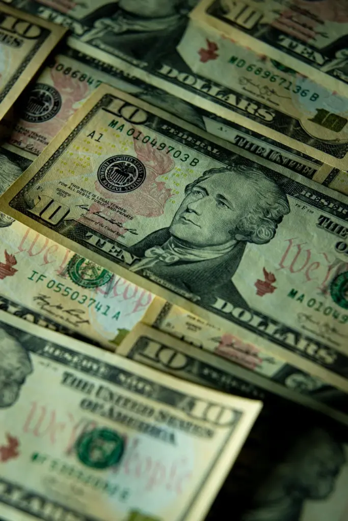 Detailed close-up of multiple US dollar bills highlighting financial themes.