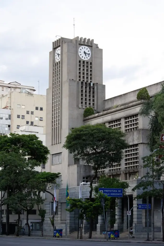 Clock tower of Belo Horizonte City Hall, an iconic landmark in Minas Gerais, Brazil.
