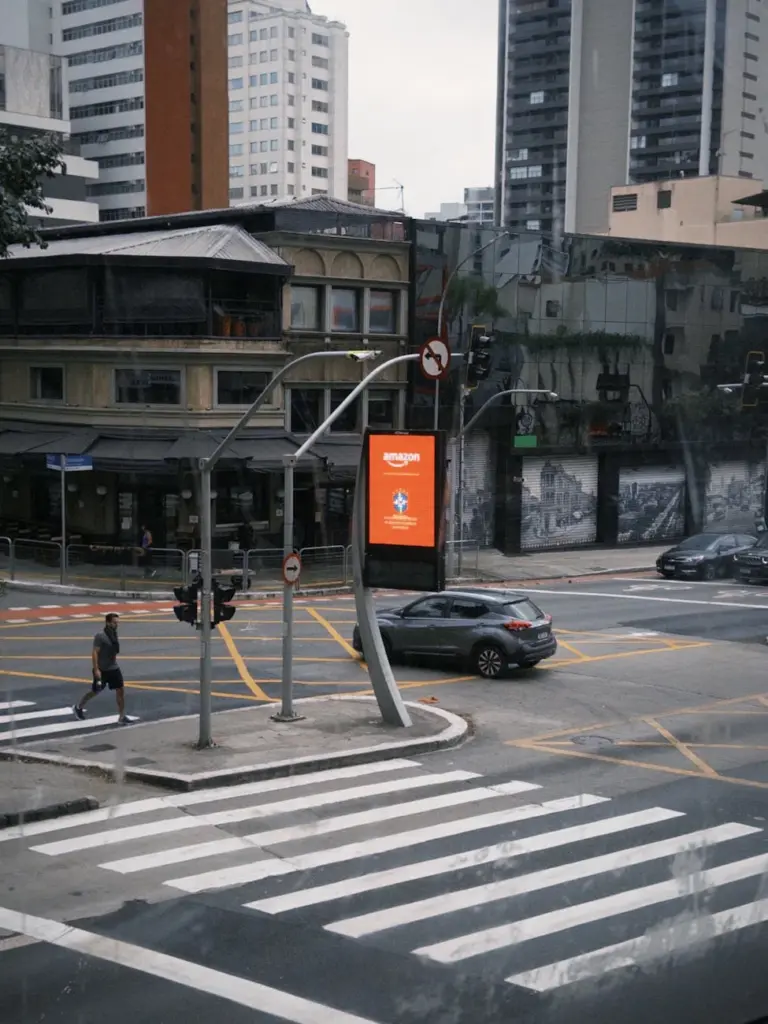 Dynamic street view capturing São Paulo's unique urban architecture and vibrant city life.