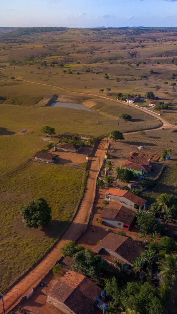 Scenic aerial view of a rural village and countryside in Alagoas, Brazil during daytime.