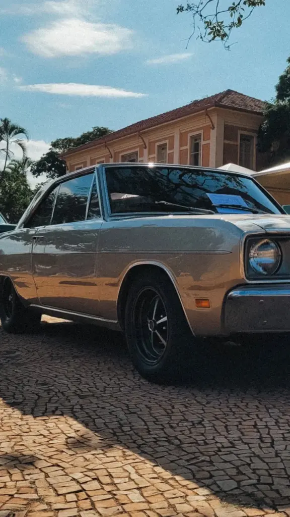 Vintage sedan parked outdoors on a sunny day in Barra Bonita, Brazil capturing nostalgic automotive charm.