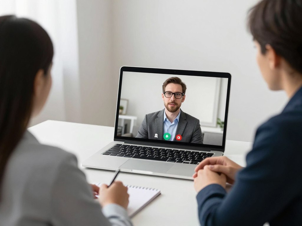 Virtual job interview taking place via video call Virtual job interview taking place via video call
