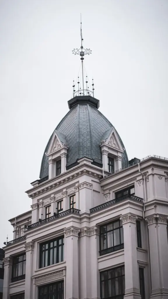 Classic white building with a domed roof in Scandinavian architectural style, Sweden.