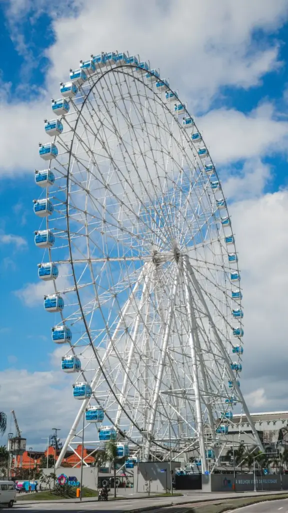 Explore the towering Ferris wheel in Rio's vibrant cityscape, offering stunning views.